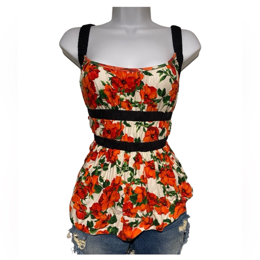 maeve “ditali” floral babydoll tank top with open back